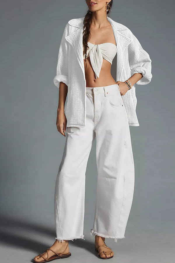 Chaqueta de punto informal de manga larga con solapa superior