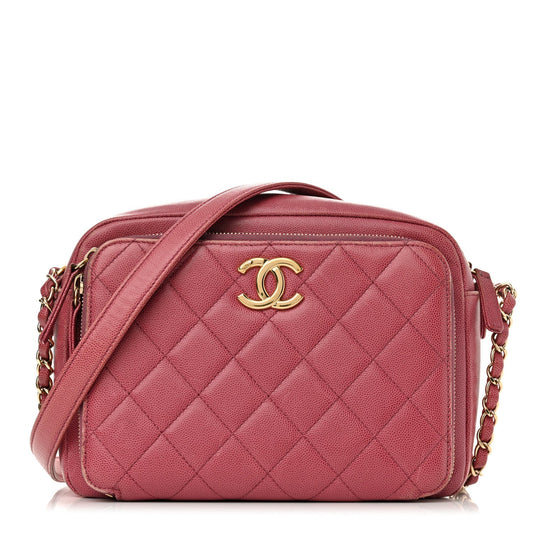 Caviar Quilted Medium Business Affinity Camera Case Dark Pink