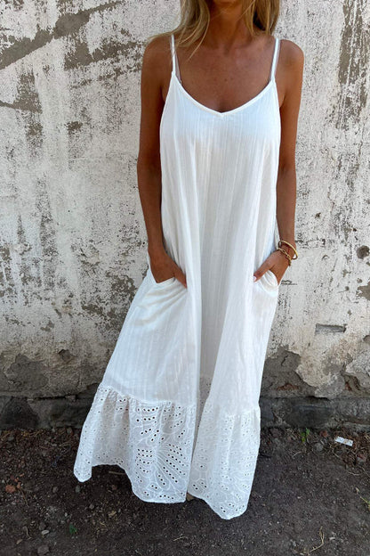 Vestido largo con tirantes de algodón y lino 