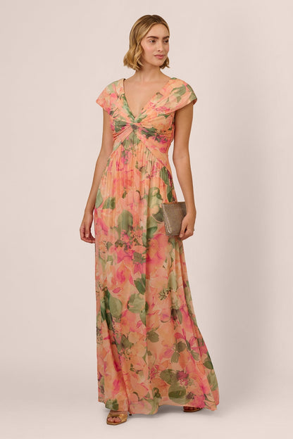 Vestido largo con mangas cortas y estampado floral Angela 