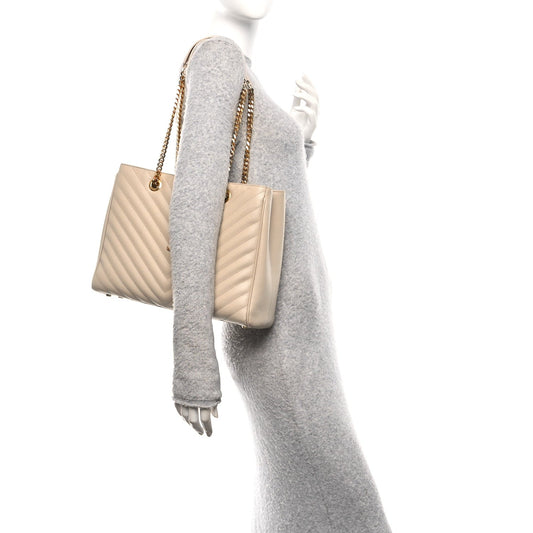 Grain De Poudre Matelasse Chevron Monogram Shopping Bag Nude Powder