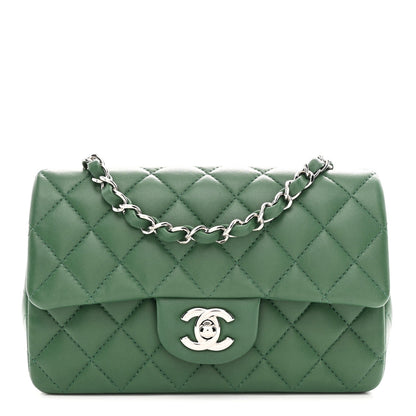Lambskin Quilted Mini Rectangular Flap Dark Green