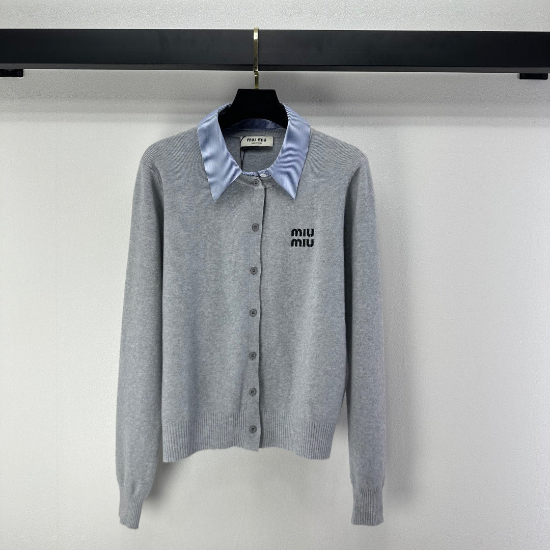 Miumiu 2026 Knit Long-Sleeve Cardigan Light Grey Wool Acrylic Nylon 349050