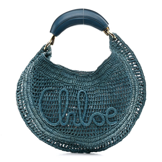 Raffia Calfskin Summer Banana Hobo Stormy Sea