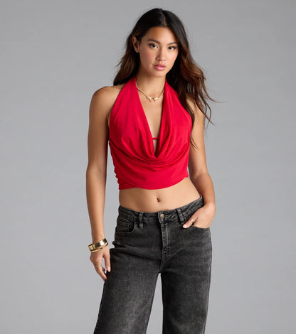 Take The Plunge Sleeveless Halter Crop Top