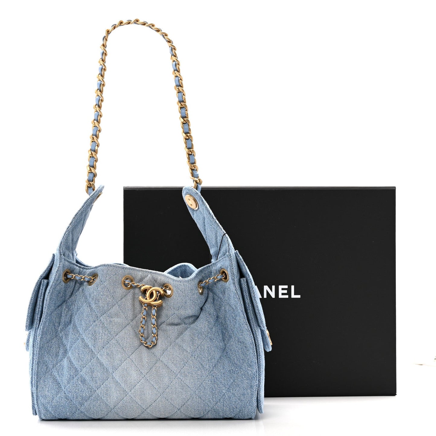 Washed Denim Quilted Small Chanel 25 Handbag Blue