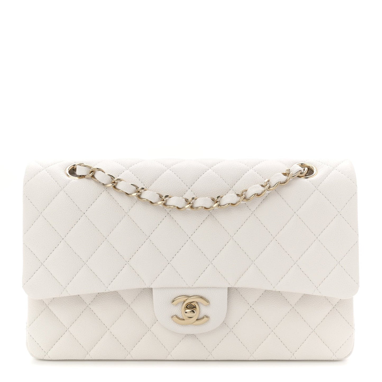 Caviar Quilted Medium Double Flap White