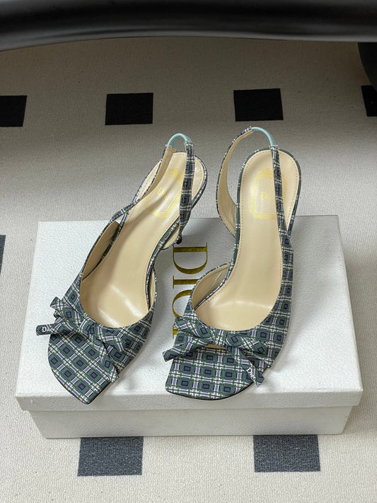 CD 26 Slingback 85 Black Green Blue Leather Silk Fabric 593602