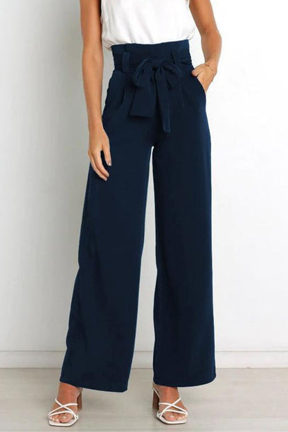 Pantalones casuales de pierna ancha que combinan con todo y con lazo.