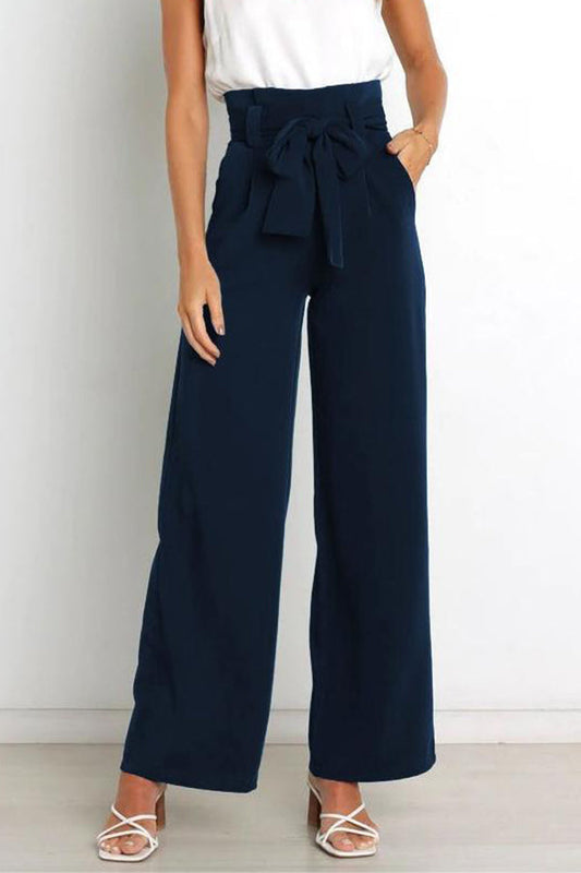 Pantalones casuales de pierna ancha que combinan con todo y con lazo.