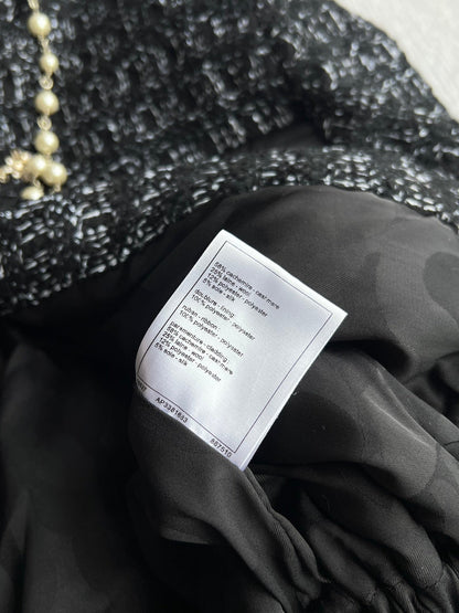 CC Belted Jacket Black White Cashmere Tweed 318587