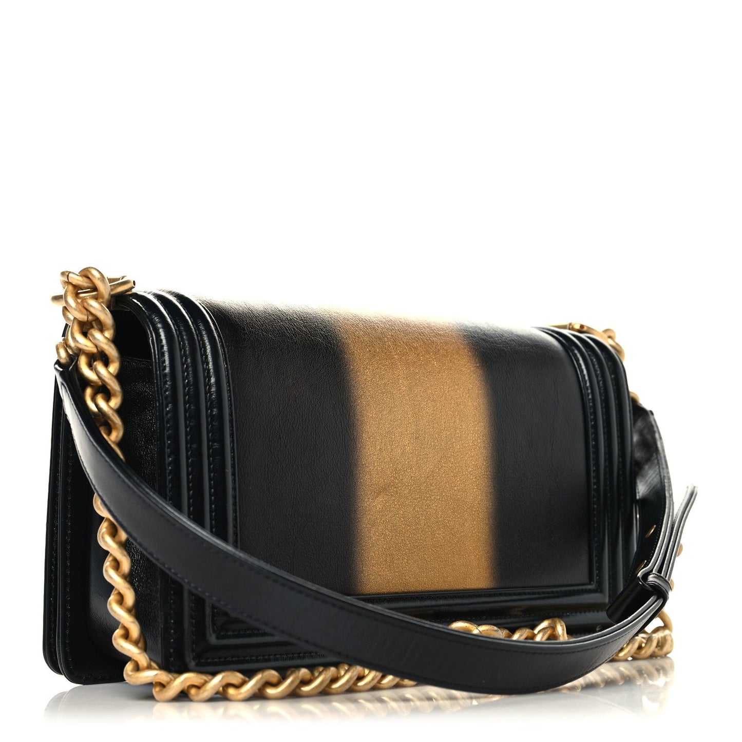 Metallic Glazed Calfskin Medium Boy Flap Black Gold