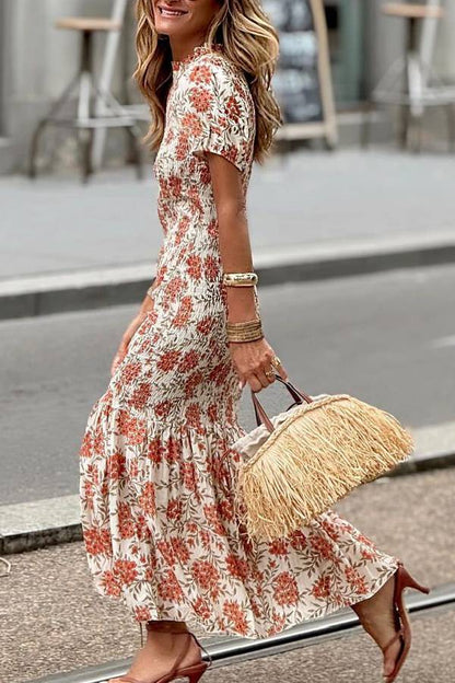 Falda larga ajustada con cintura floral para playa, informal y festiva