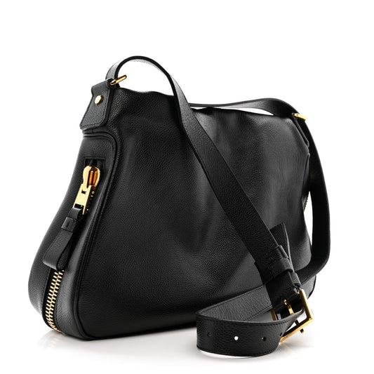 Grained Calfskin Medium Jennifer Crossbody Bag Black