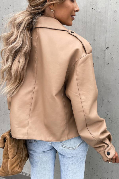 Chaqueta corta de cuero estilo británico con bolsillo de solapa