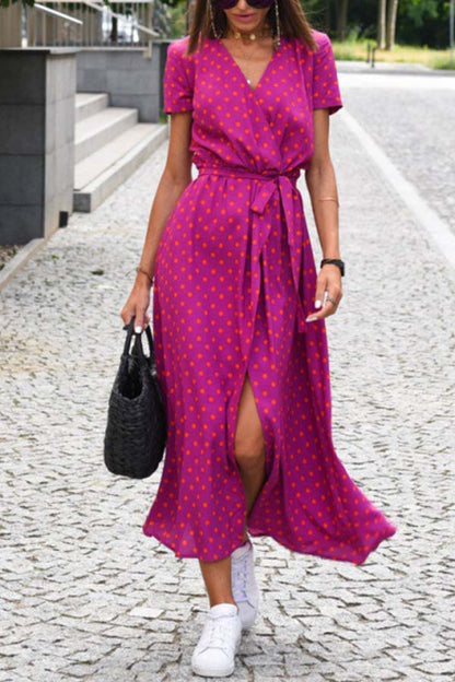 V-neck slit mid-length jumpsuit