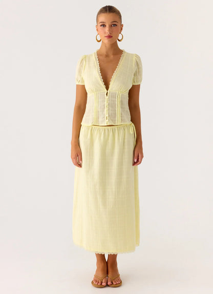 Sweet Lullaby Midi Skirt - Lemon Yellow