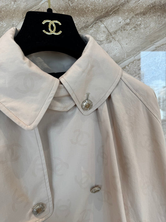 CC 25B Hidden Logo Trench Coat Beige Cotton
