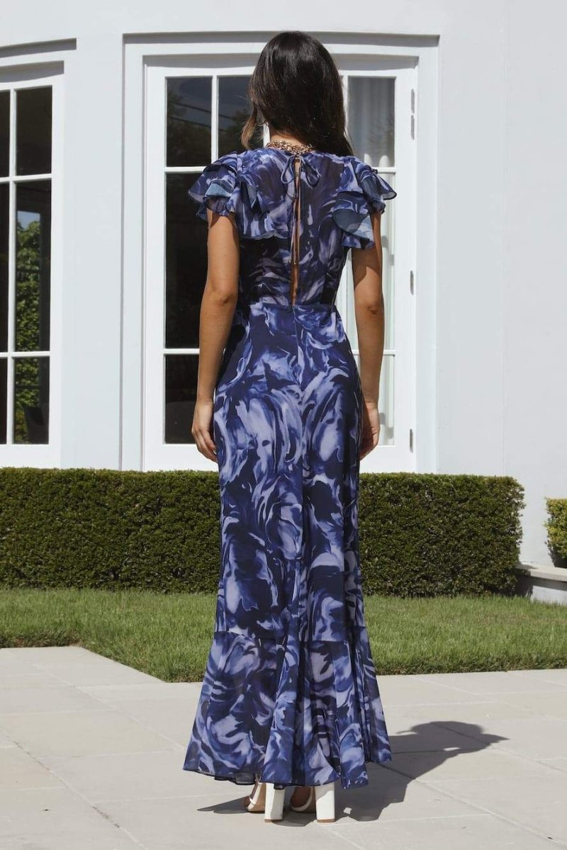 Vestido largo con volantes y cuello en V estampado Cecil 