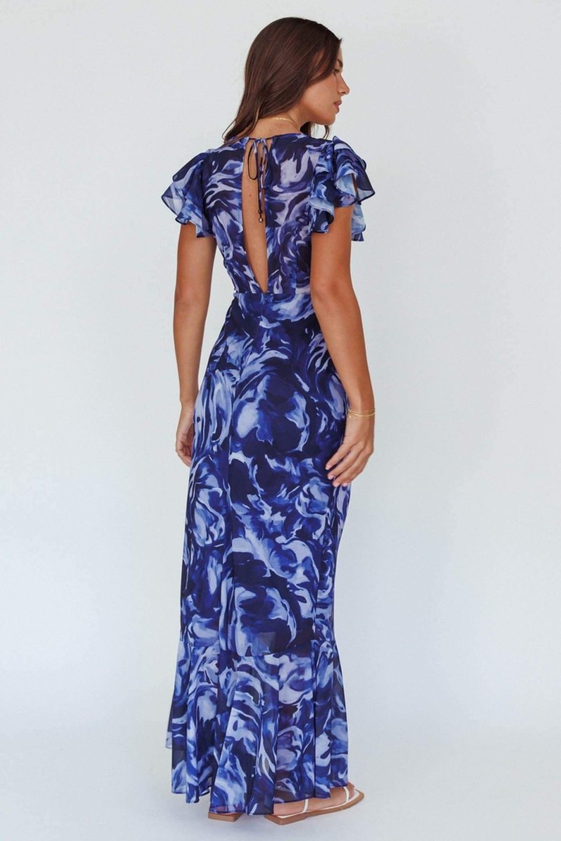 Vestido largo con volantes y cuello en V estampado Cecil 