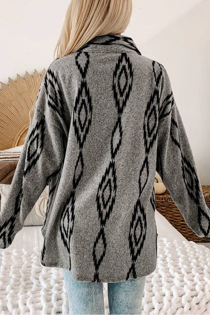 Chaqueta holgada con bolsillos en el pecho en contraste azteca gris
