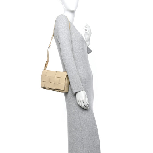 Grained Calfskin Maxi Intrecciato Cassette Crossbody Bag Porridge