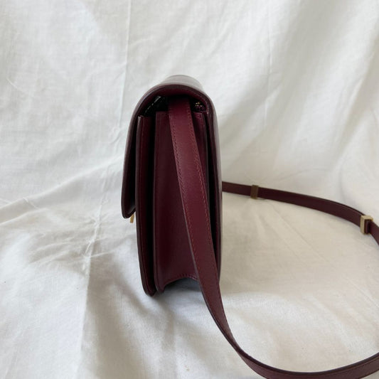 Celine Burgundy Leather Medium Classic Box Shoulder Flap Bag