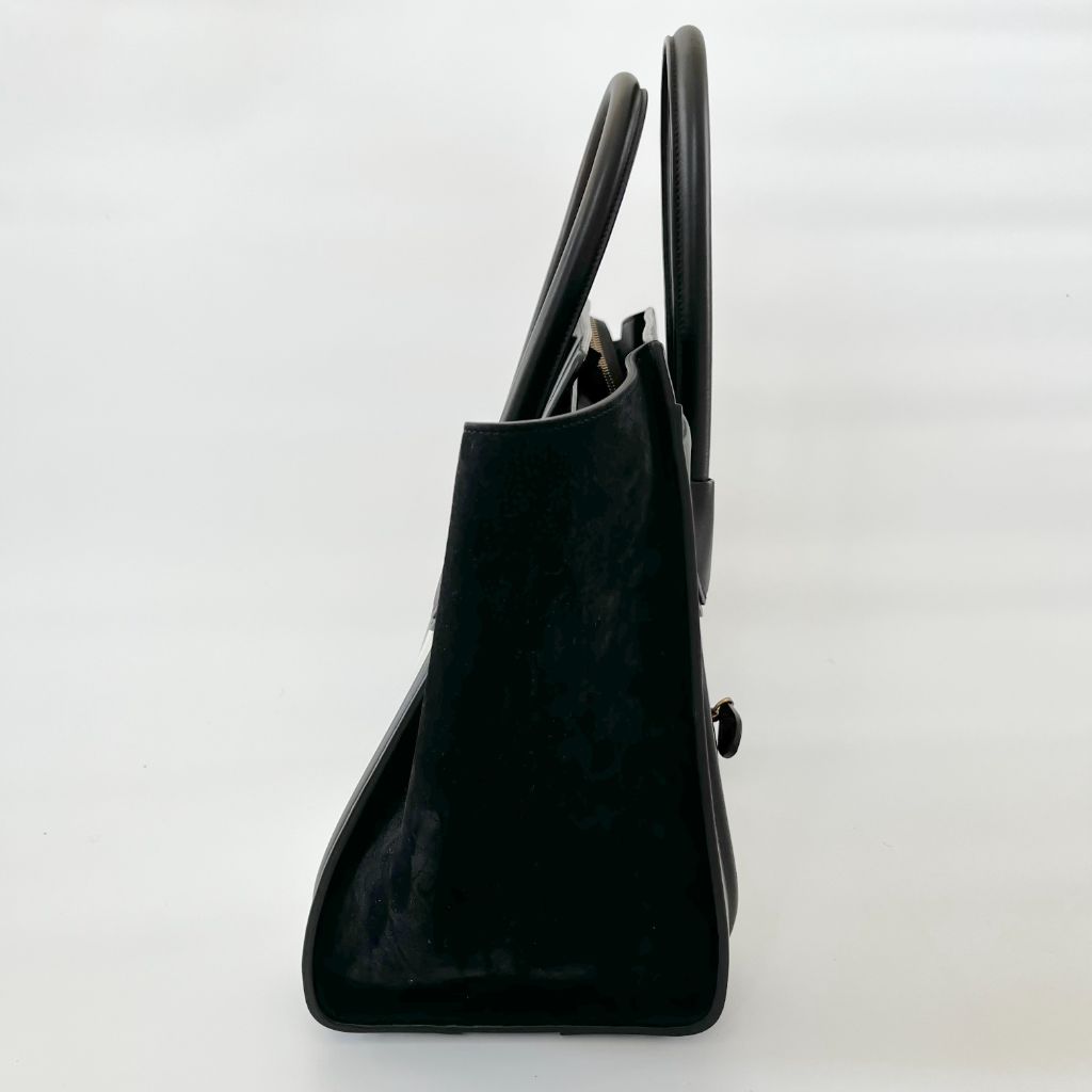 Celine Cream and Black Canvas and Leather Mini Luggage Tote