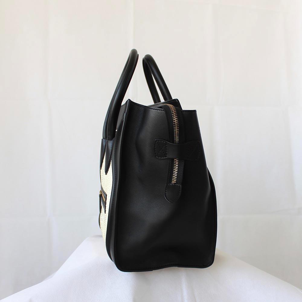 Celine White Python Leather Black Luggage Mini Tote Bag