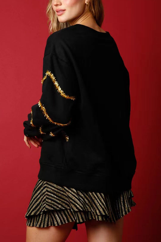 Sudadera holgada de manga larga con lentejuelas y árbol de Navidad