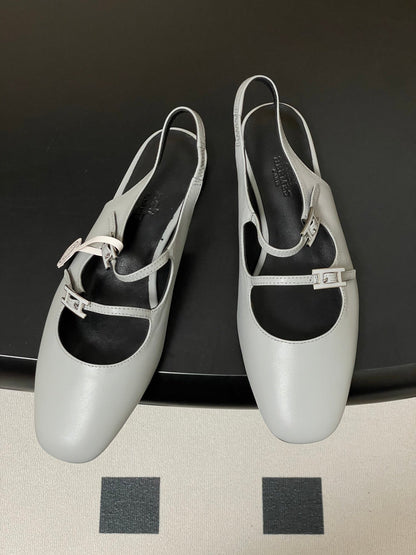 Hermes 26S Mila Open-Heel Sandals Gray in Calfskin 594345