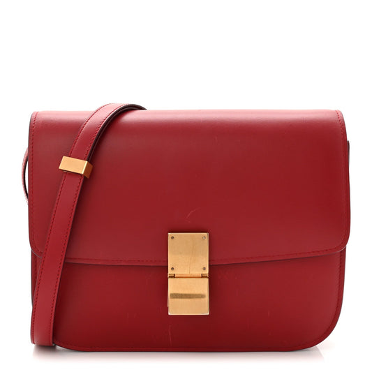 Box Calfskin Medium Classic Box Flap Bag Red