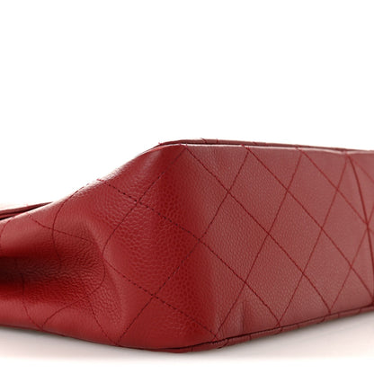 Caviar Quilted Jumbo Single Flap Dark Red