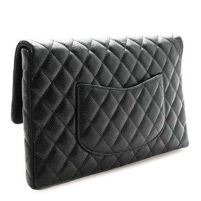 Caviar Quilted Flap Clutch Black