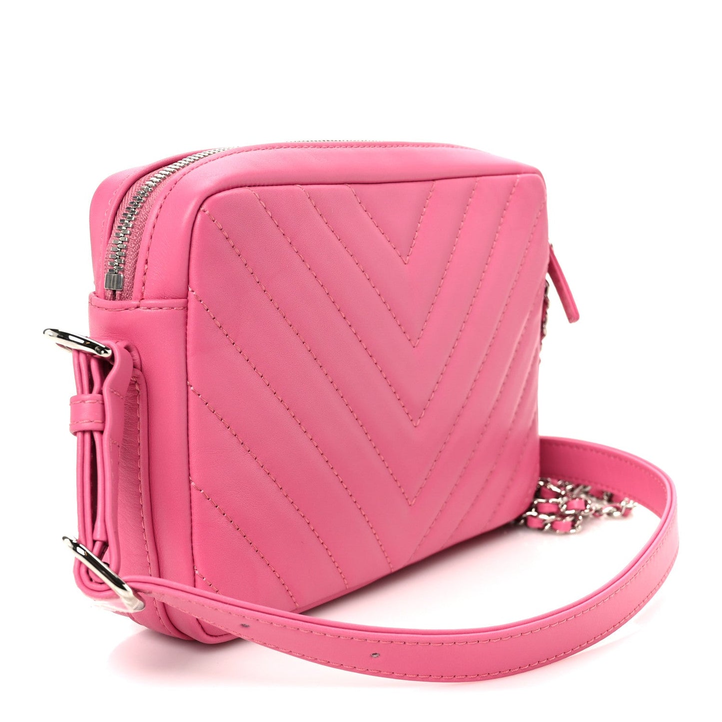Lambskin Chevron Quilted Small Promenade Camera Case Pink