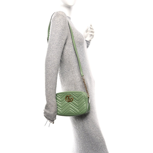 Calfskin Matelasse Small GG Marmont Chain Shoulder Bag Salamander Green