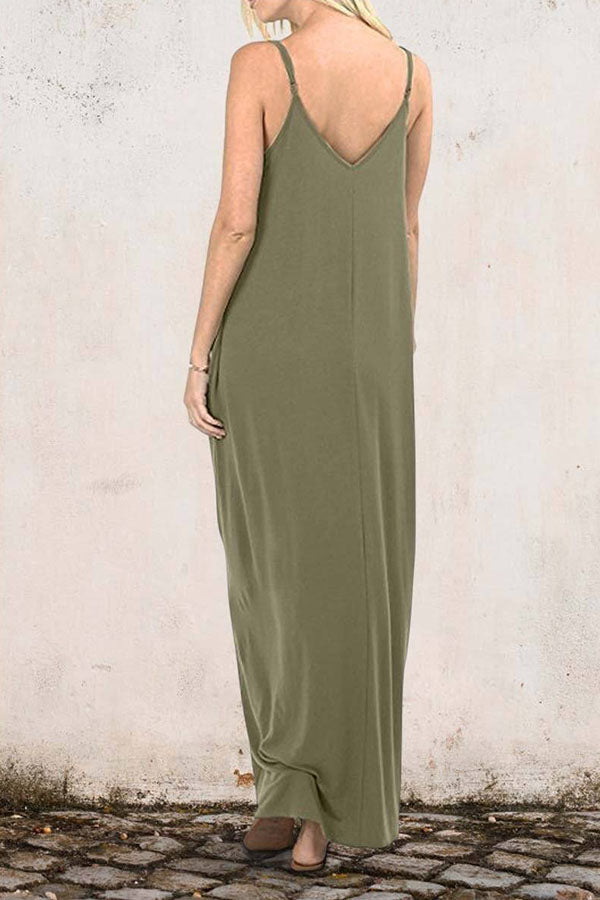 VESTIDO CHALECO CON BOLSILLO DE COLOR LISO