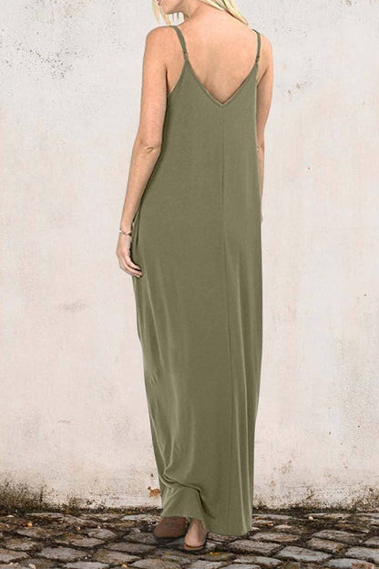VESTIDO CHALECO CON BOLSILLO DE COLOR LISO