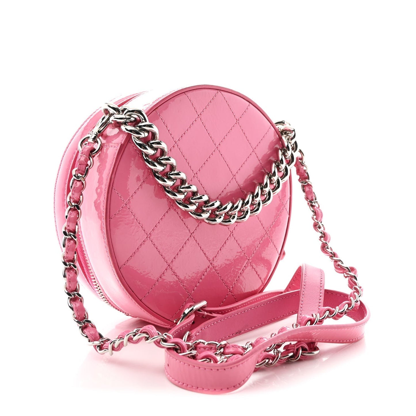 Glazed Calfskin Round As Earth Evening Bag Pink
