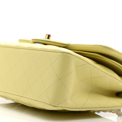 Caviar Quilted Rainbow CC Small Double Flap Green