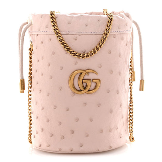 Ostrich Mini GG Marmont 2.0 Bucket Bag Light Pink