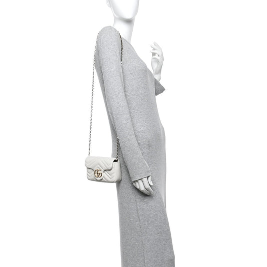 Lambskin Matelasse Mini GG Marmont Shoulder Bag White