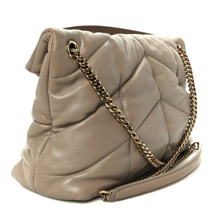 Lambskin Quilted Medium Loulou Puffer Monogram Chain Satchel Dusty Grey