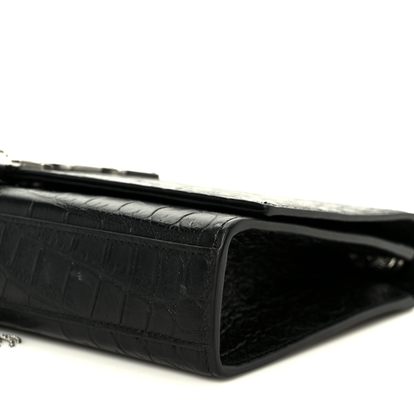 Calfskin Crocodile Embossed Medium Classic Monogram Kate Tassel Satchel Black