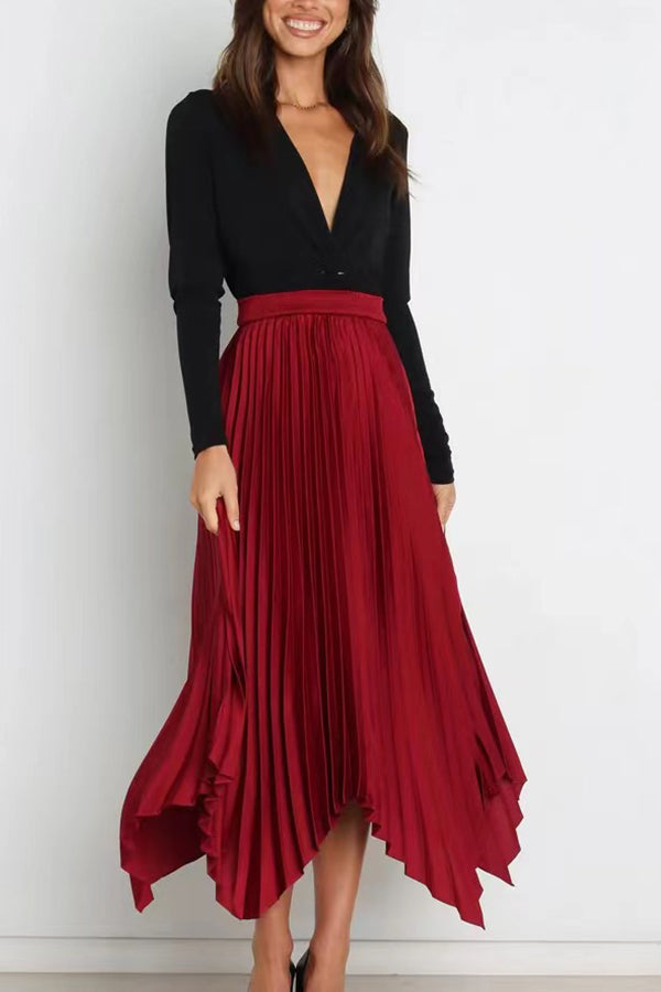 Vestido casual de cintura alta, elástico, plisado y de color liso, combinable con todo. 