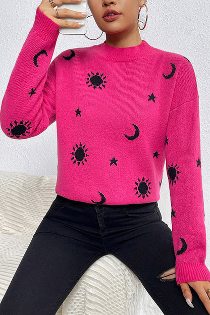 Suéter de punto con cuello redondo y estampado de calaveras en jacquard