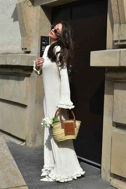 Vestido largo de punto de manga larga con volantes Clara 