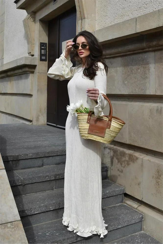 Vestido largo de punto de manga larga con volantes Clara 