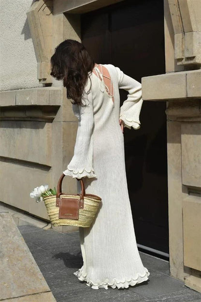Vestido largo de punto de manga larga con volantes Clara 