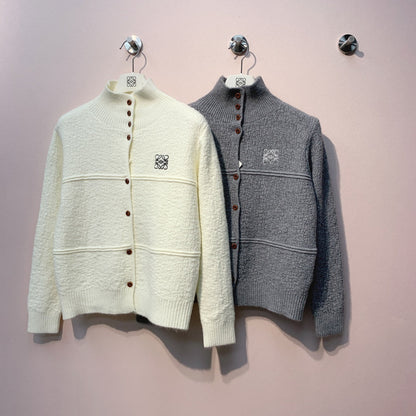 Loewe 2025 Cardigan White and Grey Wool 327437
